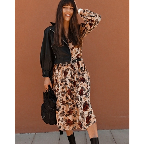 NEW Zara Floral Print Long Sleeve Midi Dress - Picture 3 of 12